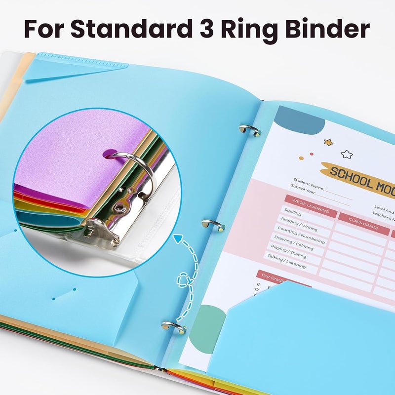 Sooez 2-Pocket Folders, Plastic Folders with Pockets 3 Hole Punched, 1 Pack Pockets Folder for 3 Ring Binder with Labels, Heavy Duty Binder Folder for Document, Letter Size File Folder,Black - Image 4
